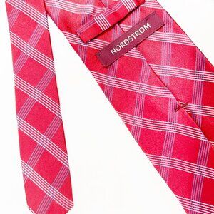 NORDSTROM - 100% Imported Silk Tie - Red w/ Blue & Gray Pin Stripes